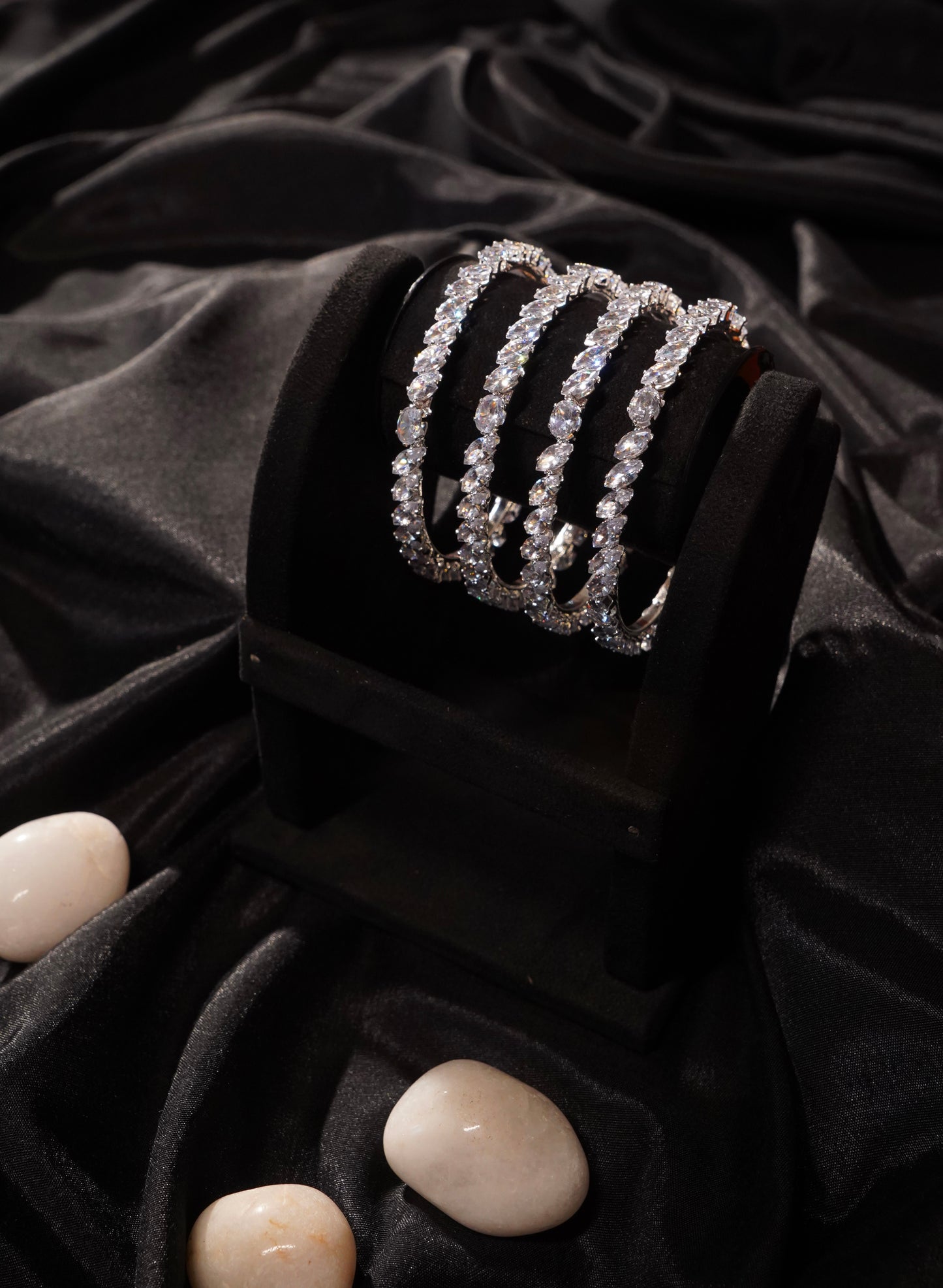 TAARA- Shimmering Silver AD Bangles (Set of 4)