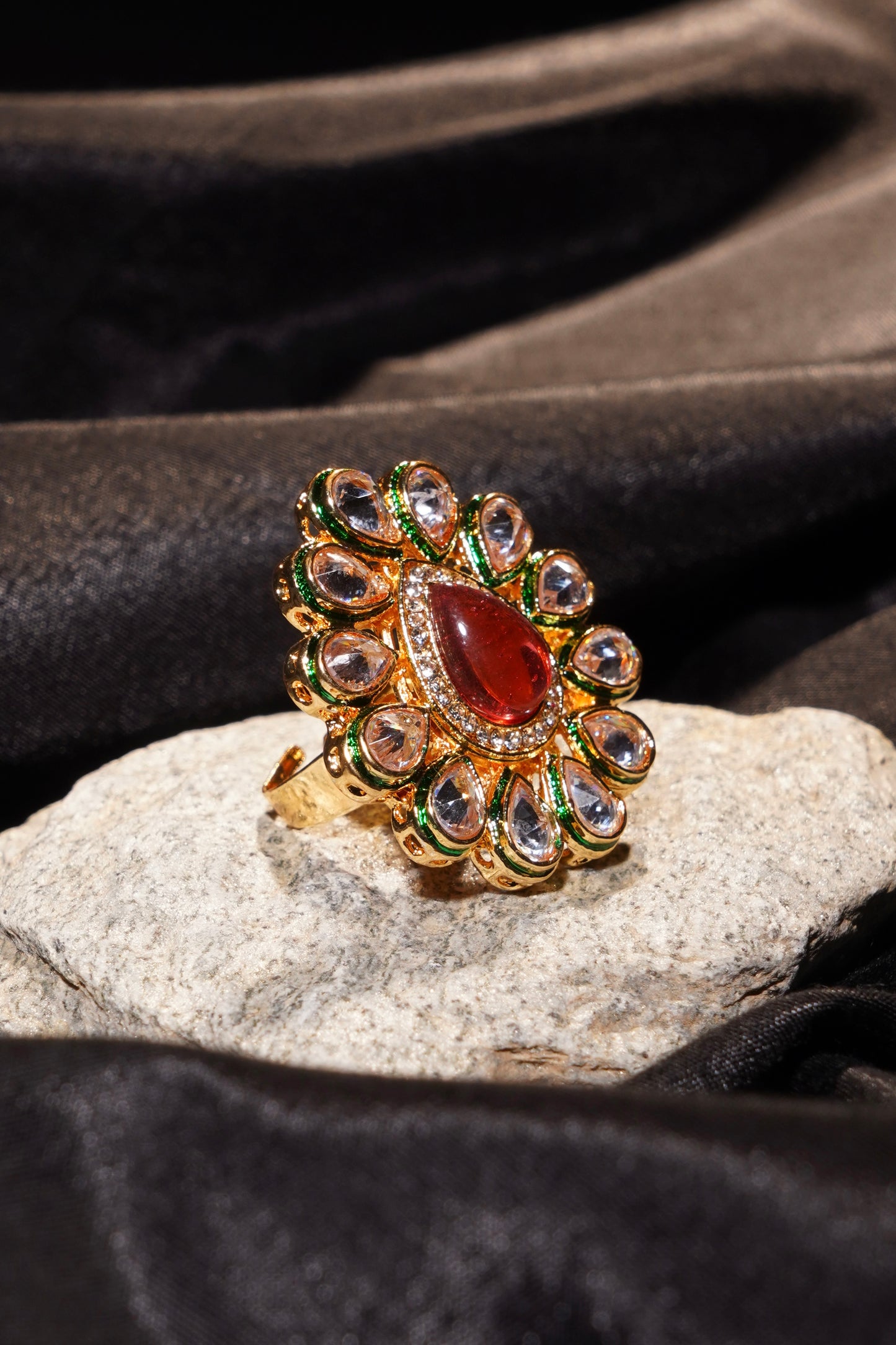 ALEENA- Kundan Adjustable Statement Ring