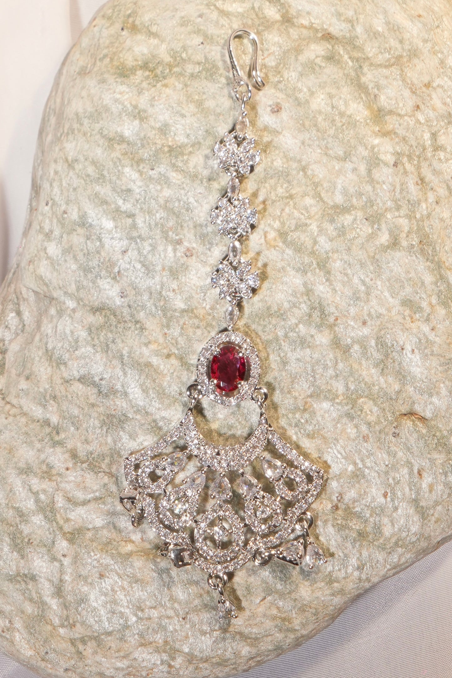 KOMAL- Rhodium Plated AD Maang Tikka