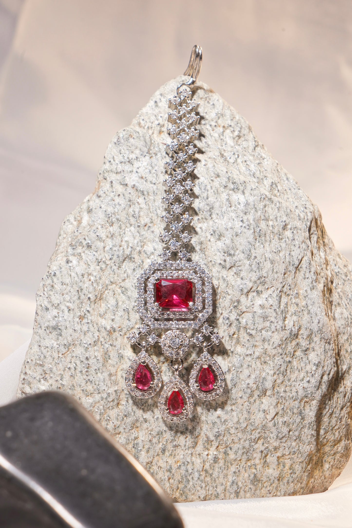 JUHI- Rhodium Plated AD Maang Tikka