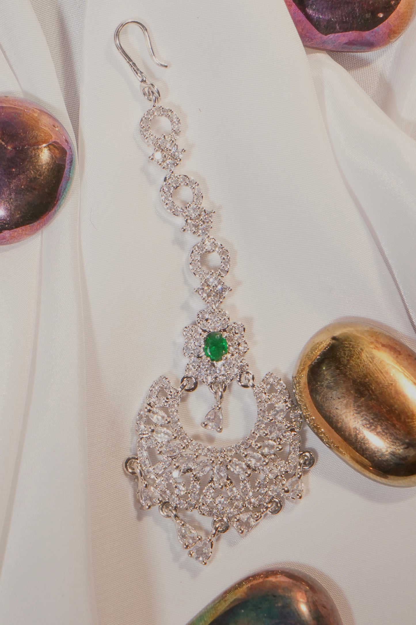 VEDA- Rhodium Plated AD Maang Tikka