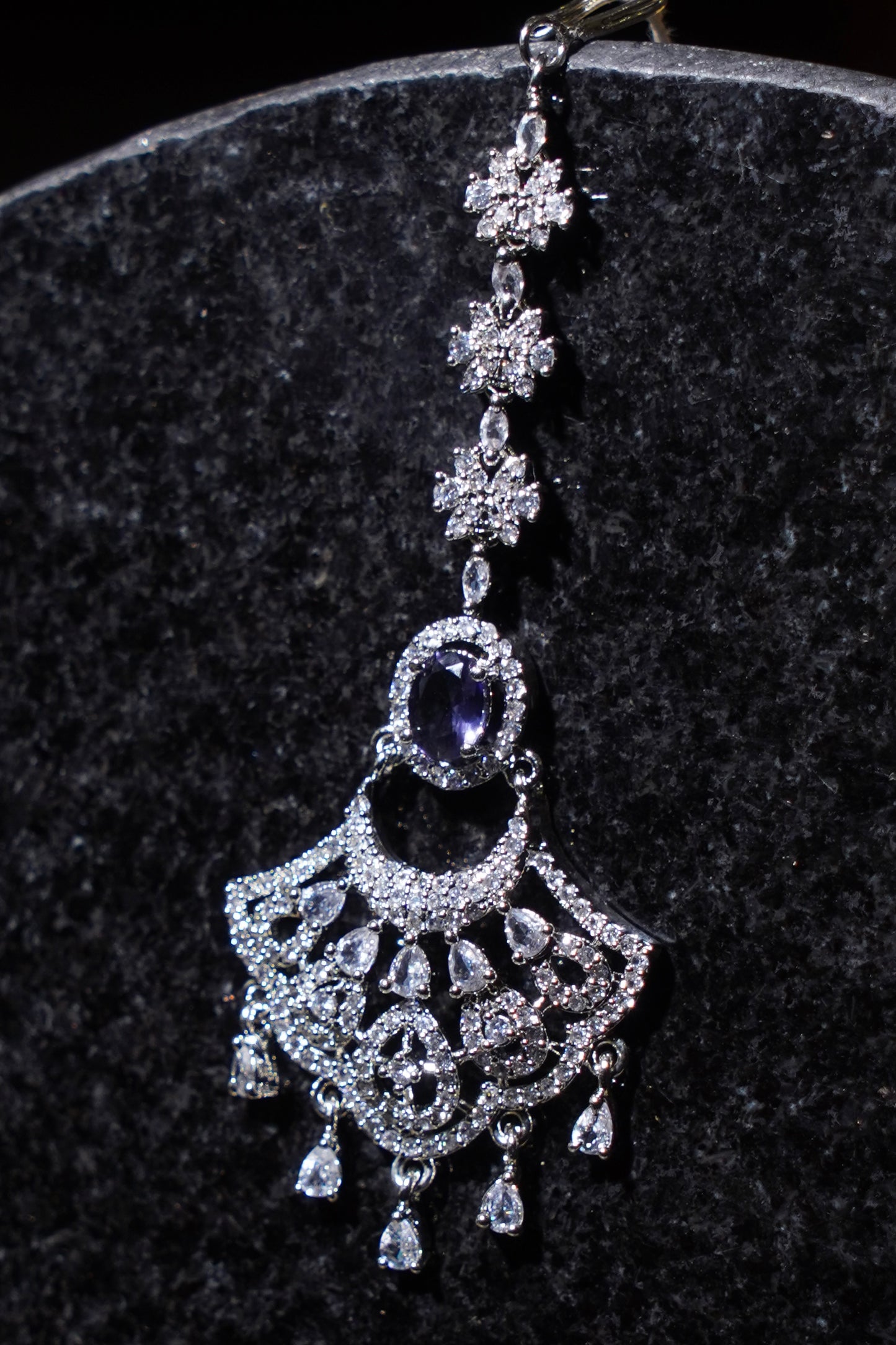KOMAL- Rhodium Plated AD Maang Tikka