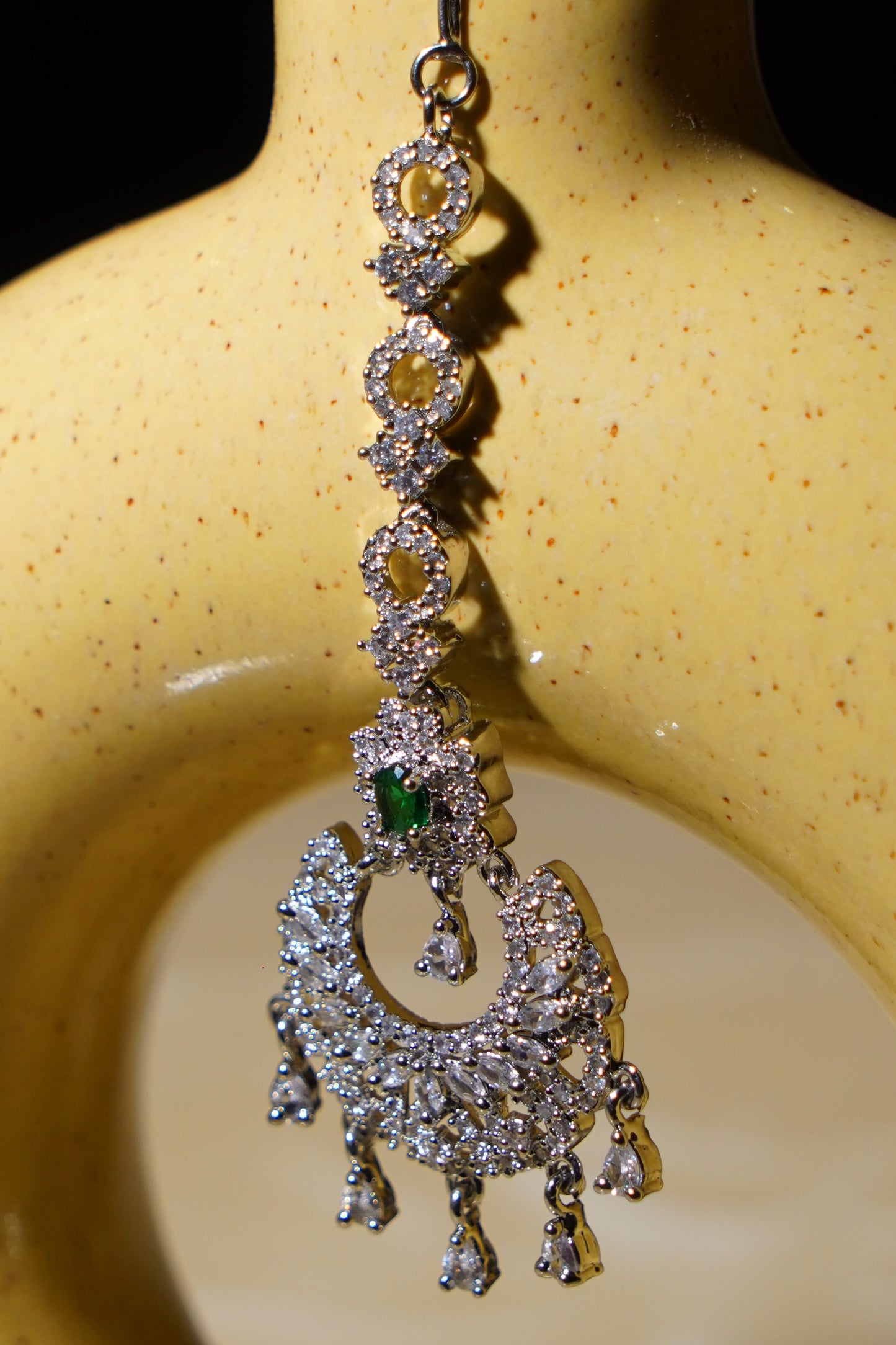 VEDA- Rhodium Plated AD Maang Tikka