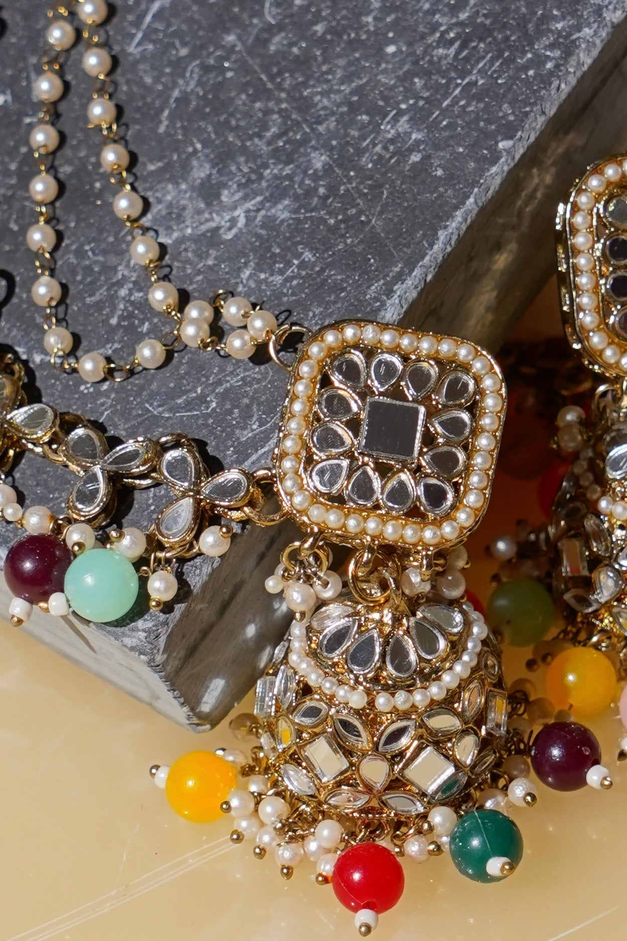 TASBEEL- Jhumka Chain Earrings with Tikka Set