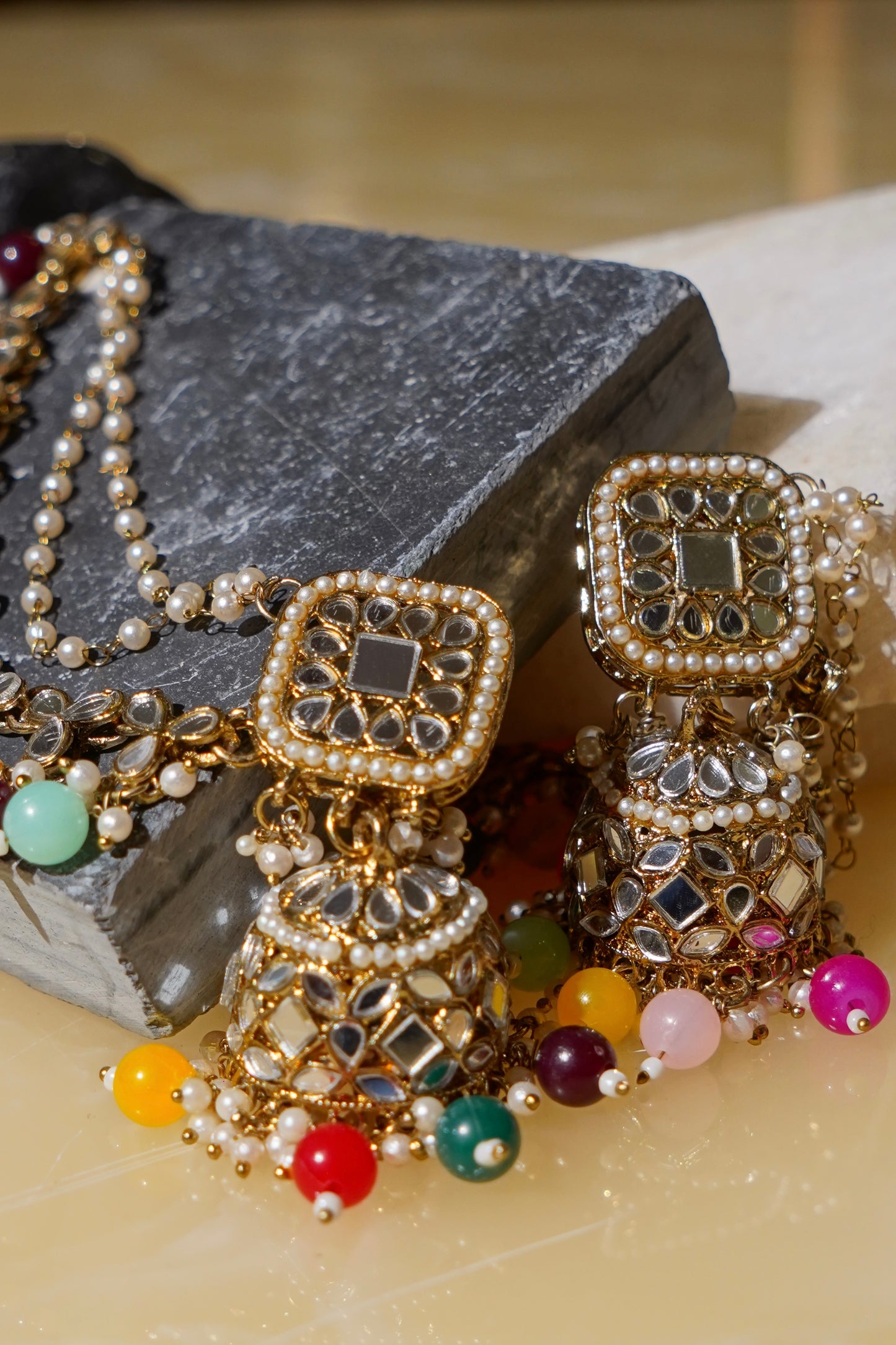 TASBEEL- Jhumka Chain Earrings with Tikka Set