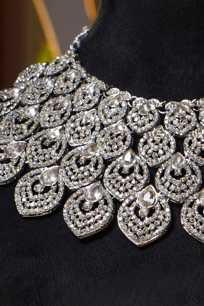 GULANA- Diamanté Accent Necklace Set with Dangler Earrings