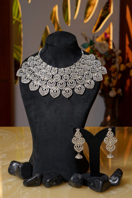 GULANA- Diamanté Accent Necklace Set with Dangler Earrings