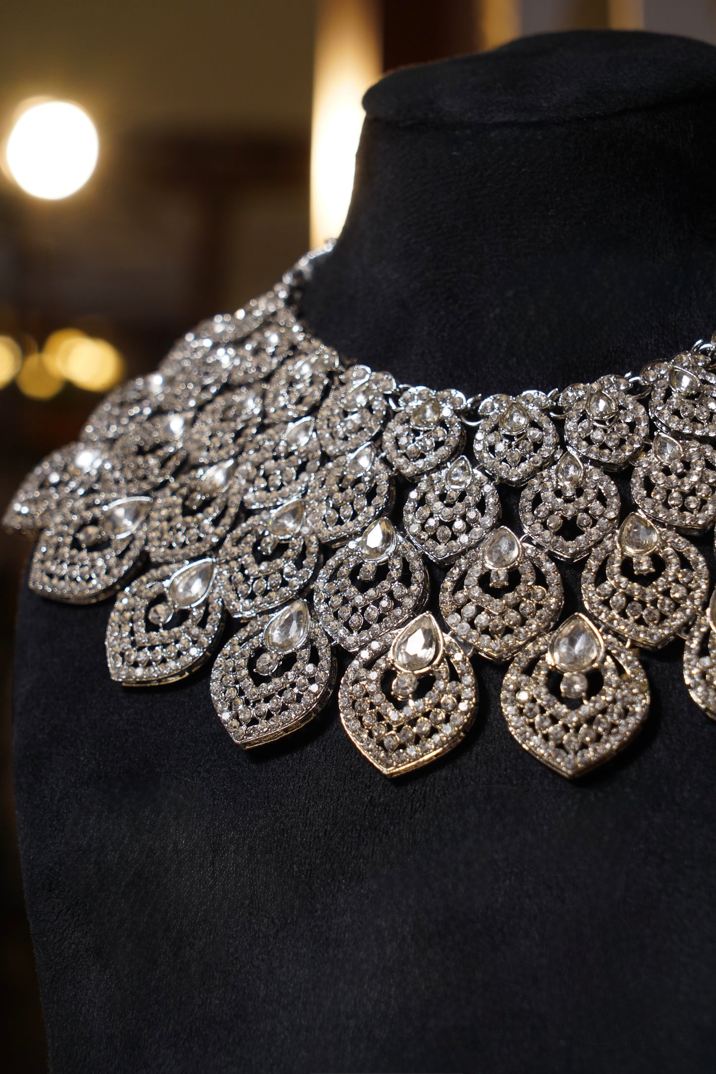 GULANA- Diamanté Accent Necklace Set with Dangler Earrings