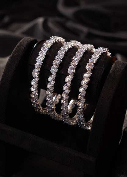 TAARA- Shimmering Silver AD Bangles (Set of 4)