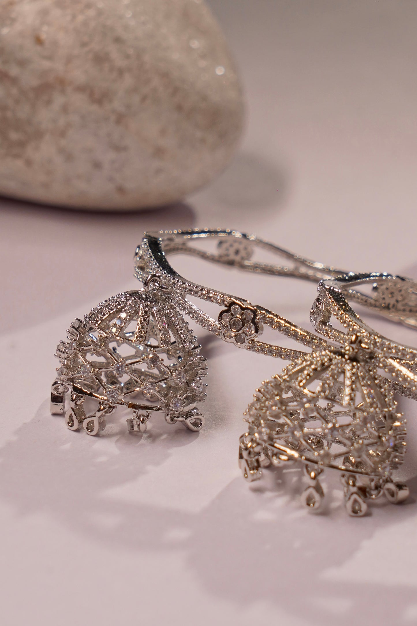 CHANDRIKA JHANKAR- Silver AD Bangles with Jhumkas (Set of 2)