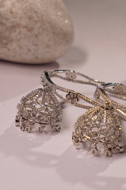CHANDRIKA JHANKAR- Silver AD Bangles with Jhumkas (Set of 2)