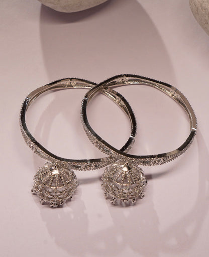 CHANDRIKA JHANKAR- Silver AD Bangles with Jhumkas (Set of 2)