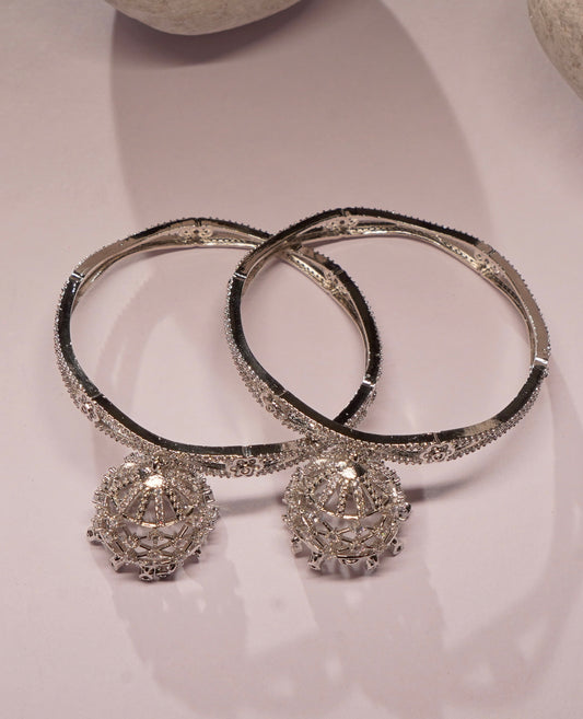 CHANDRIKA JHANKAR- Silver AD Bangles with Jhumkas (Set of 2)