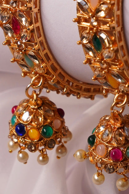 RANGREZ- Gold Plated Multicolour Bangles with Jhumkas (Set of 2)