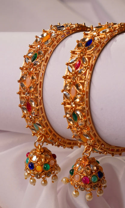 RANGREZ- Gold Plated Multicolour Bangles with Jhumkas (Set of 2)