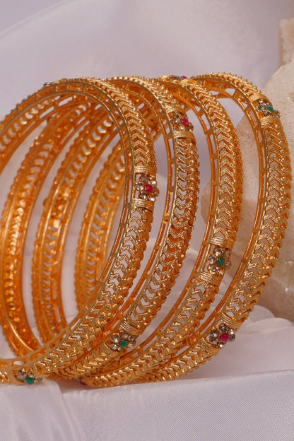 RUHANI- Gold Plated Ruby Emerald Bangles (Set of 4)