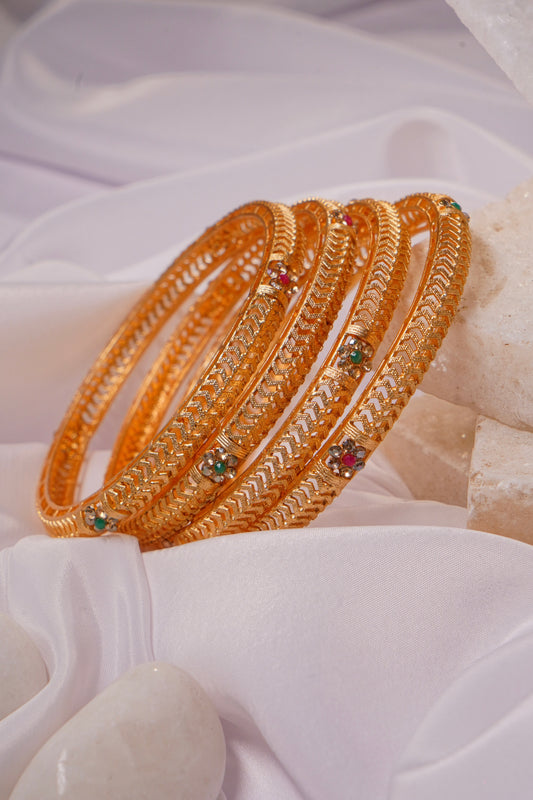RUHANI- Gold Plated Ruby Emerald Bangles (Set of 4)