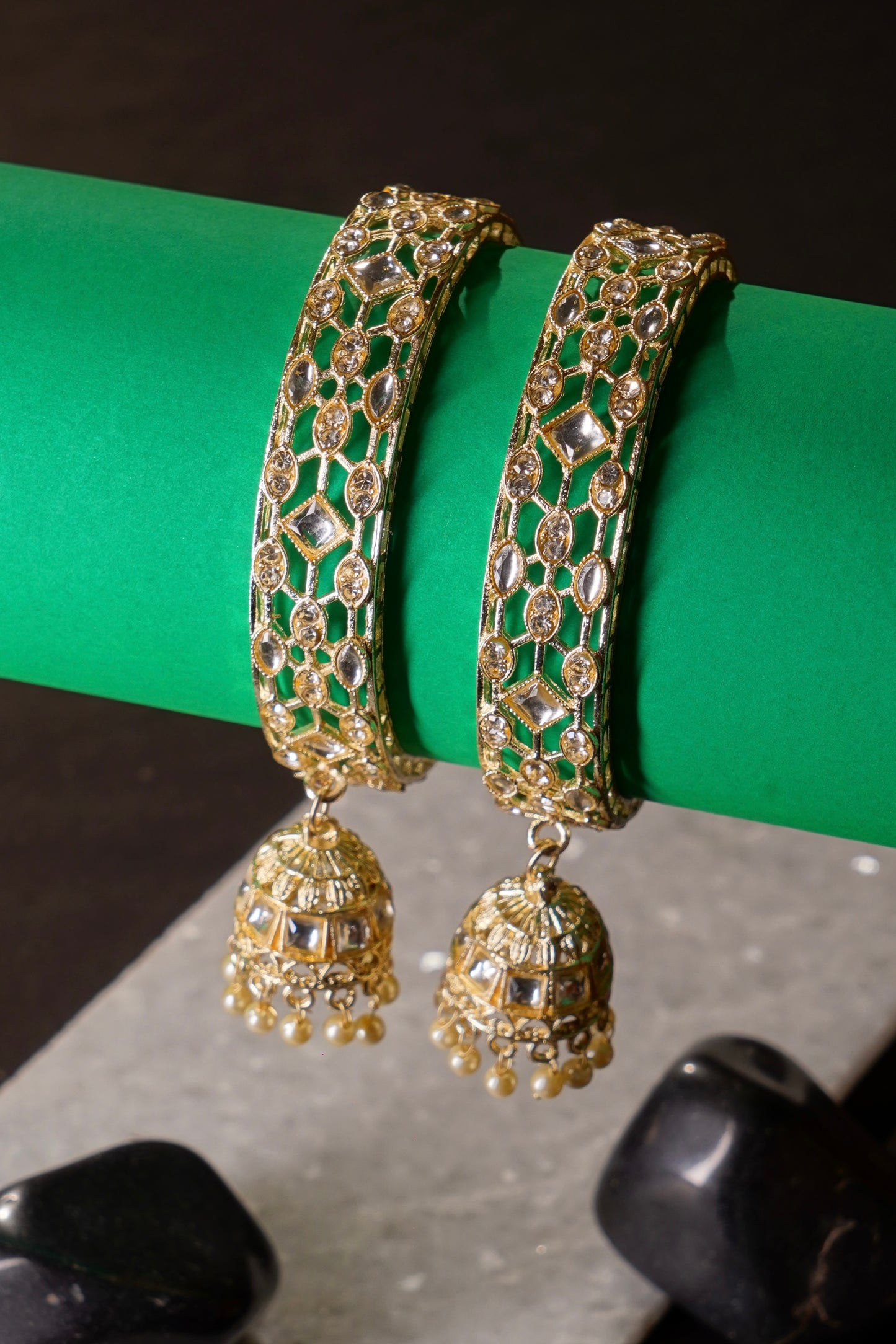 PEHNAWA- Warm Gold Bangle Set with Jhumkas (Set of 2)
