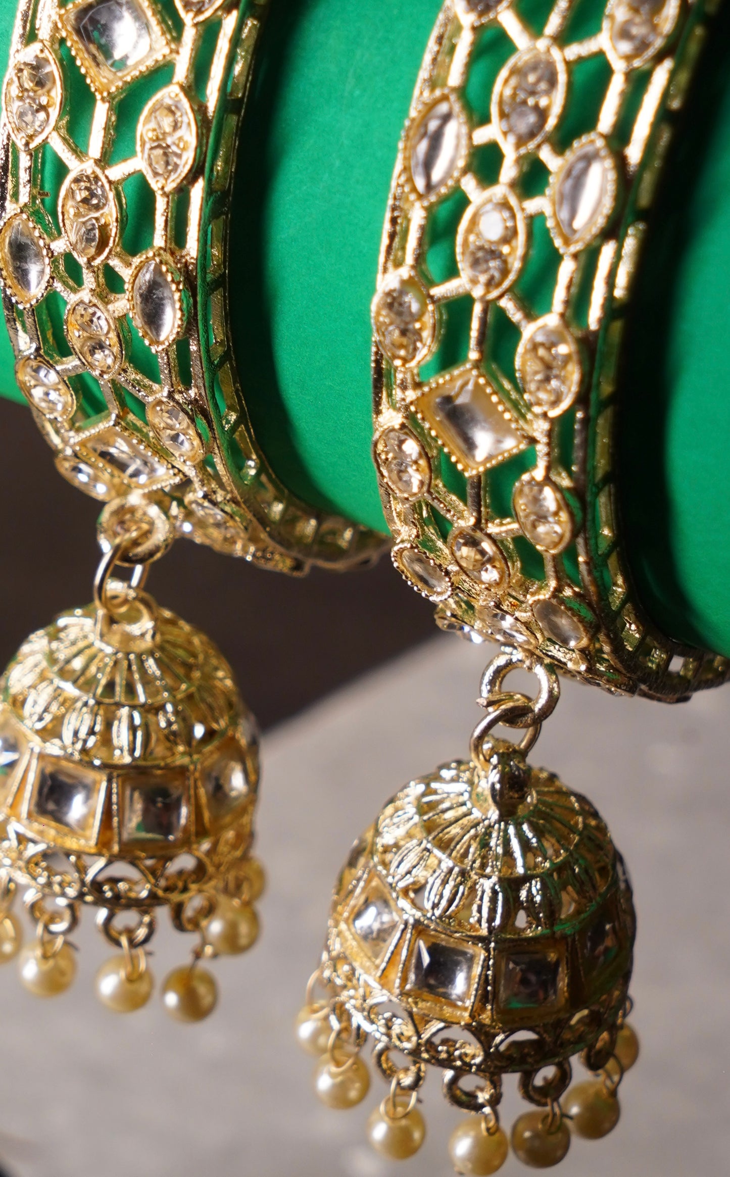 PEHNAWA- Warm Gold Bangle Set with Jhumkas (Set of 2)