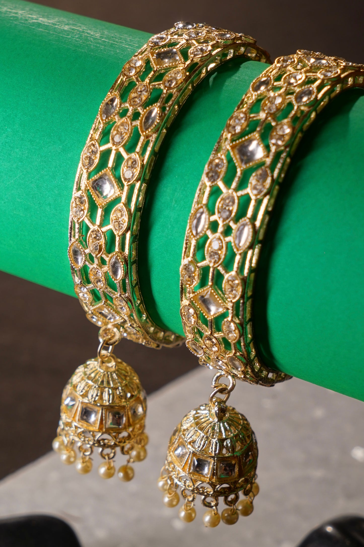 PEHNAWA- Warm Gold Bangle Set with Jhumkas (Set of 2)