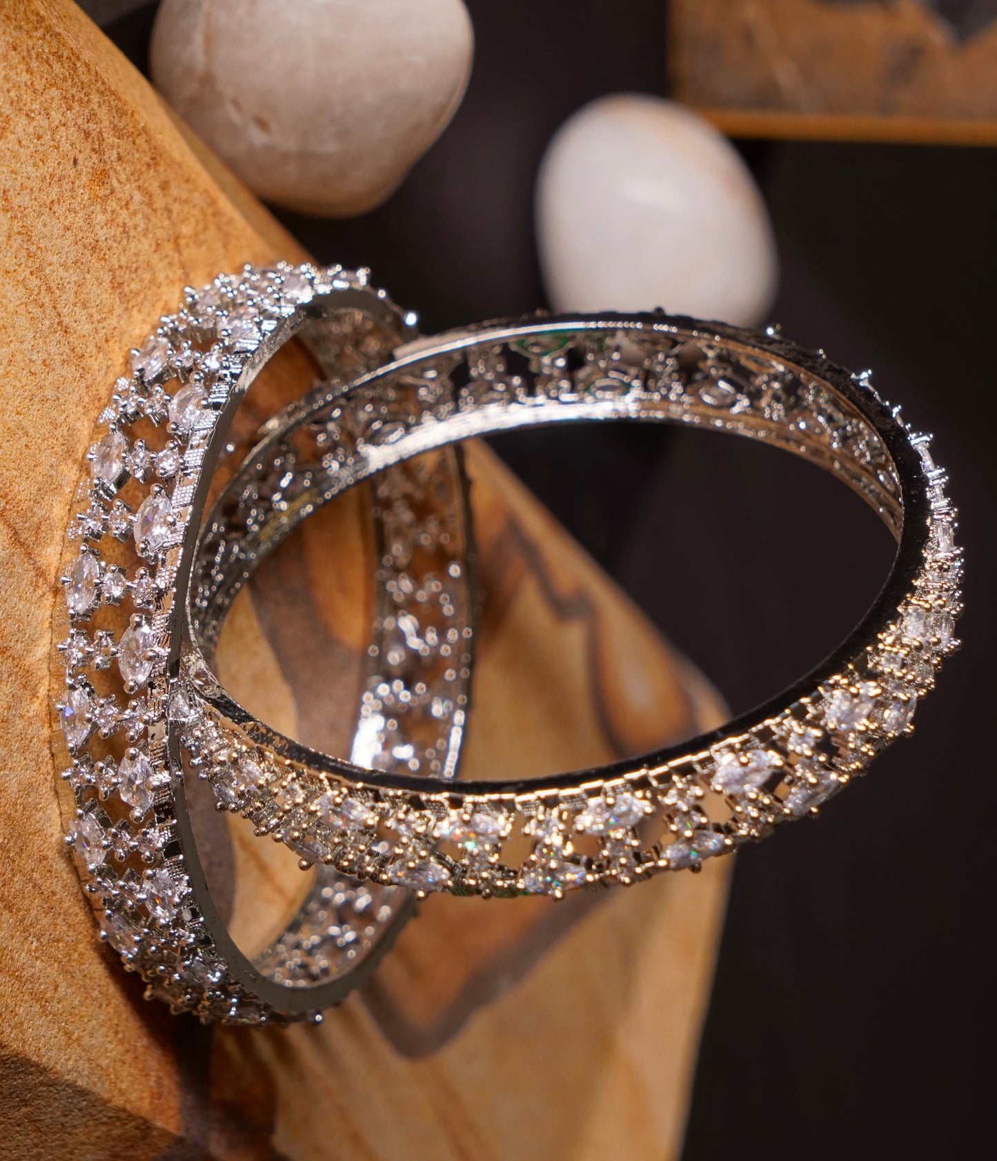 CHANDNI- Silver AD Bangles (Set of 2)