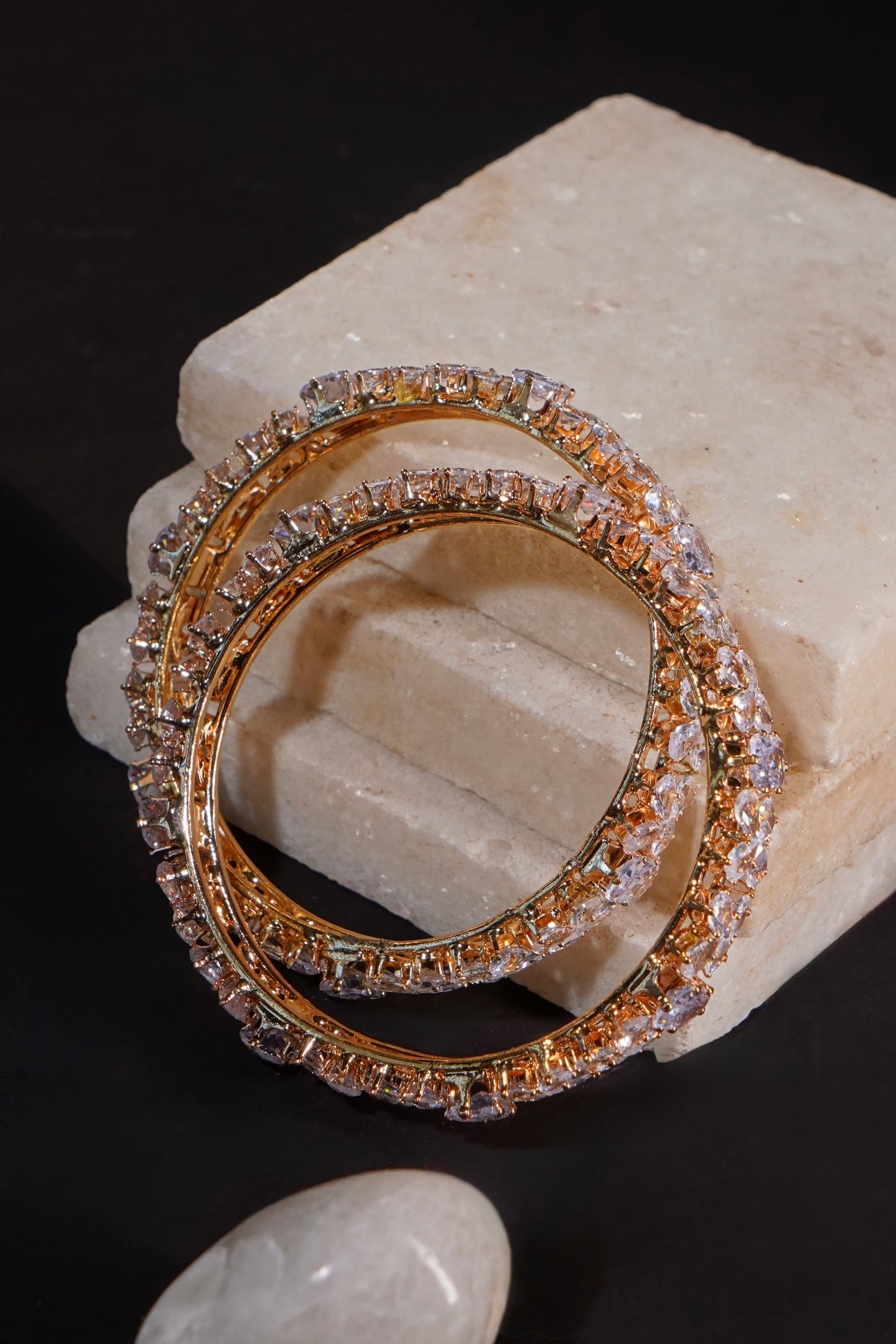 HIRA- Gold with Silver AD Flower Bangles (Set of 2)