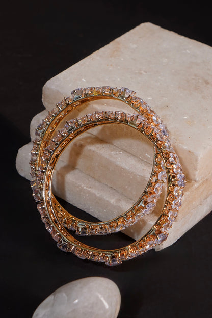 HIRA- Gold with Silver AD Flower Bangles (Set of 2)