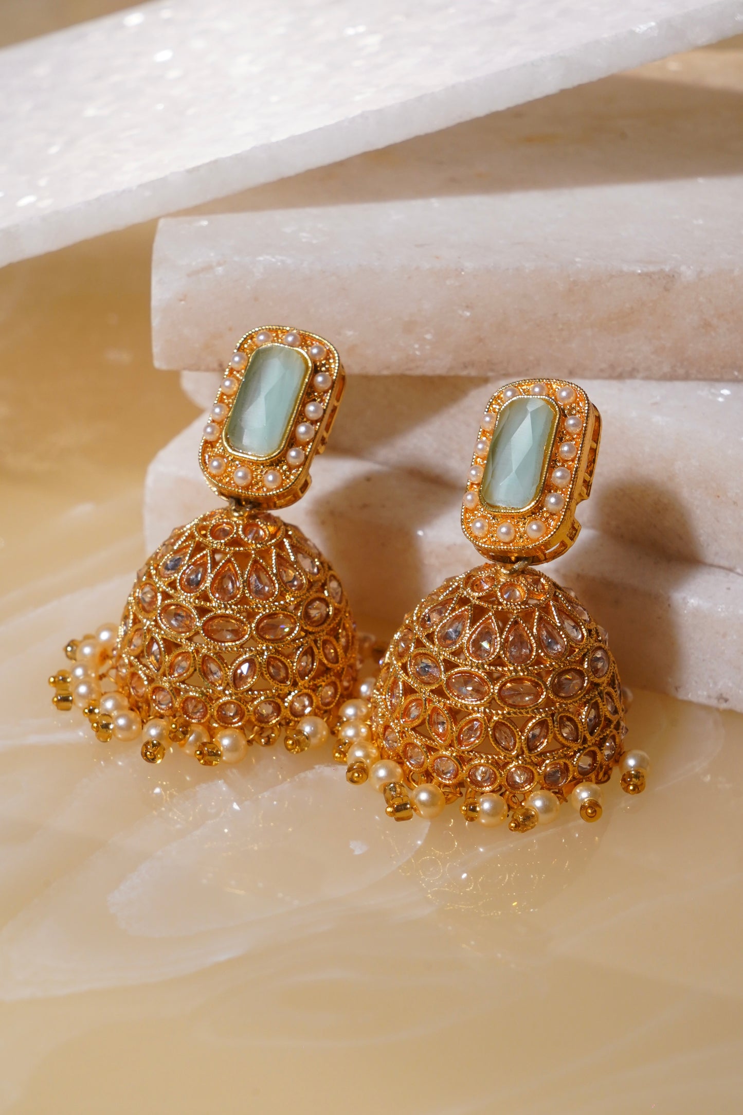 HEERA MOTI- Gold Plated AD Jhumka Earrings