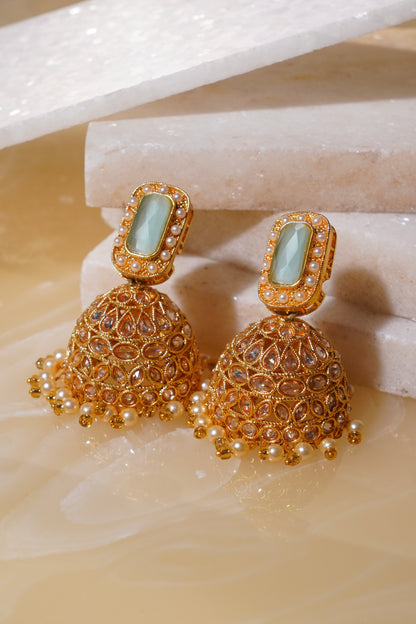 HEERA MOTI- Gold Plated AD Jhumka Earrings