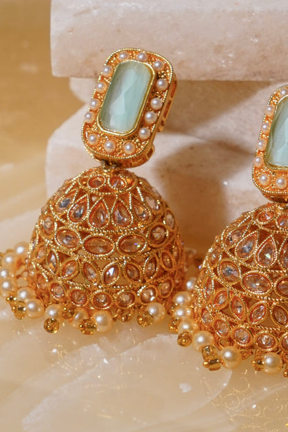 HEERA MOTI- Gold Plated AD Jhumka Earrings