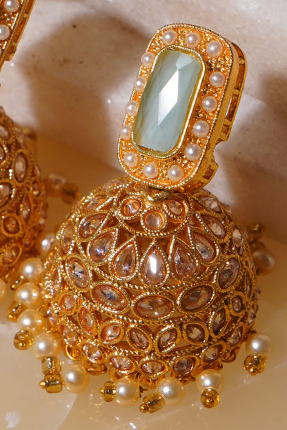 HEERA MOTI- Gold Plated AD Jhumka Earrings