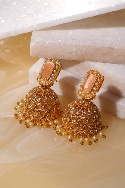 HEERA MOTI- Gold Plated AD Jhumka Earrings