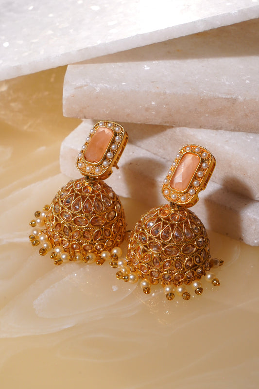 HEERA MOTI- Gold Plated AD Jhumka Earrings