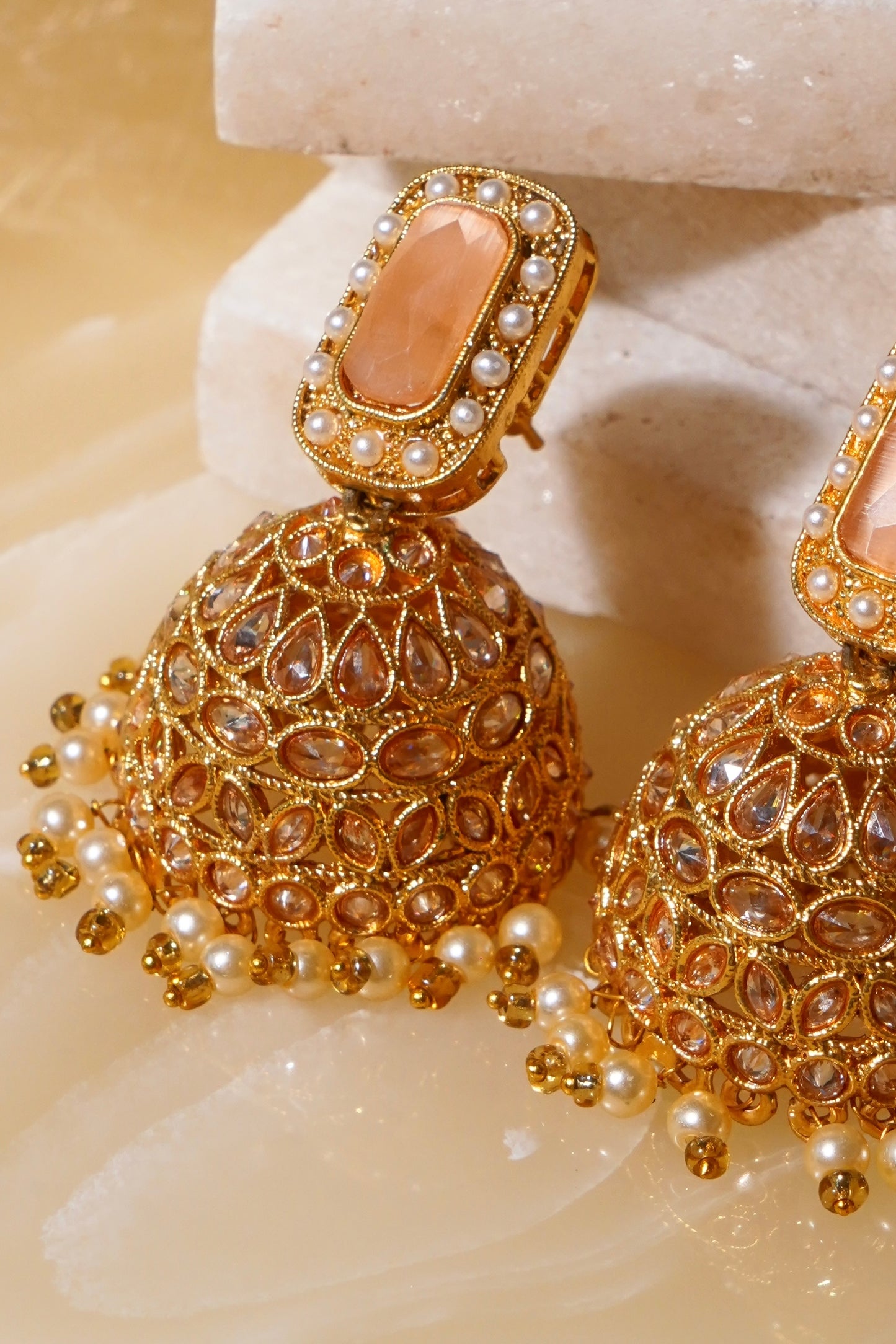 HEERA MOTI- Gold Plated AD Jhumka Earrings