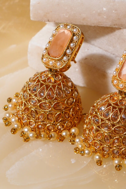 HEERA MOTI- Gold Plated AD Jhumka Earrings