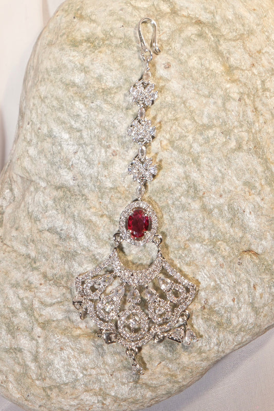 KOMAL- Rhodium Plated AD Maang Tikka
