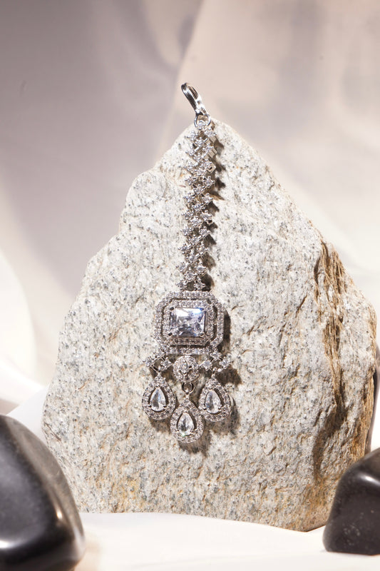 JUHI- Rhodium Plated AD Maang Tikka