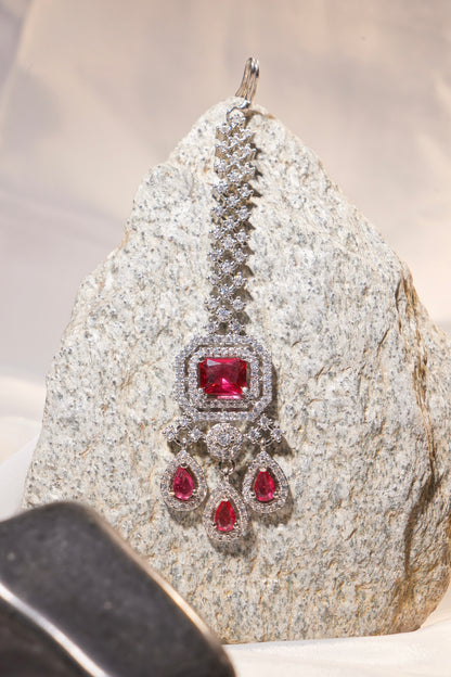 JUHI- Rhodium Plated AD Maang Tikka