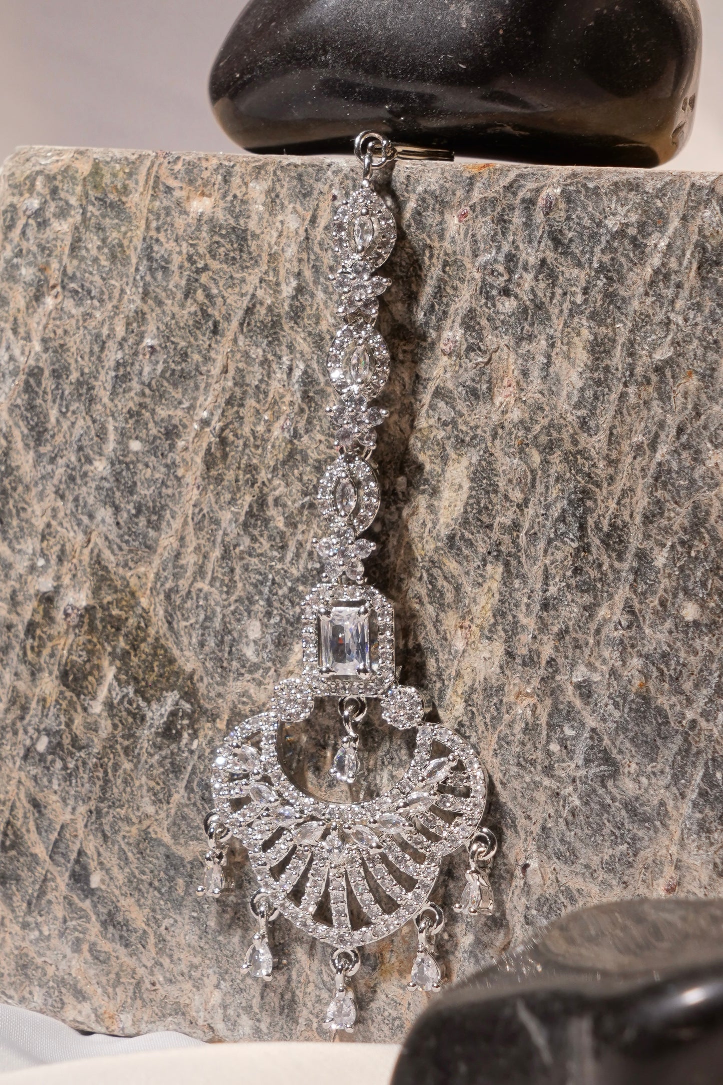 ANNA- Rhodium Plated AD Maang Tikka