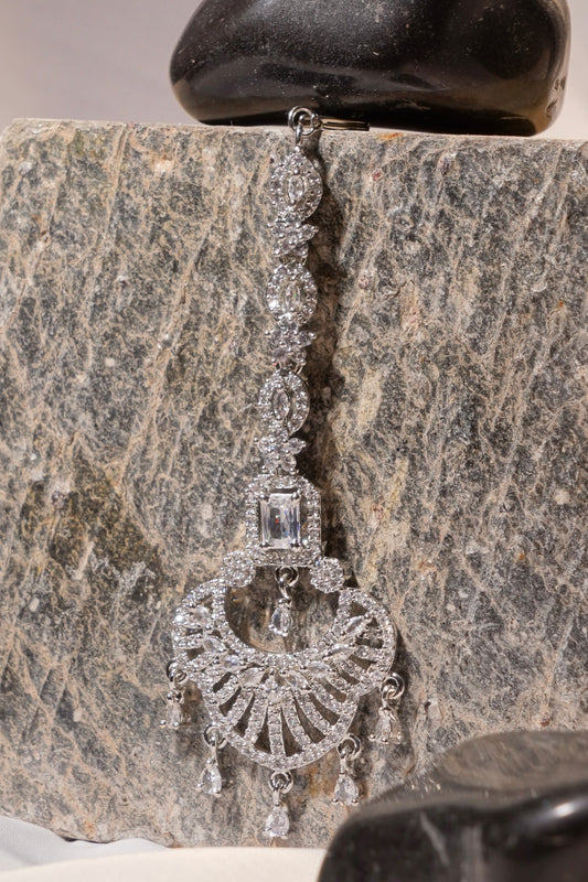 ANNA- Rhodium Plated AD Maang Tikka