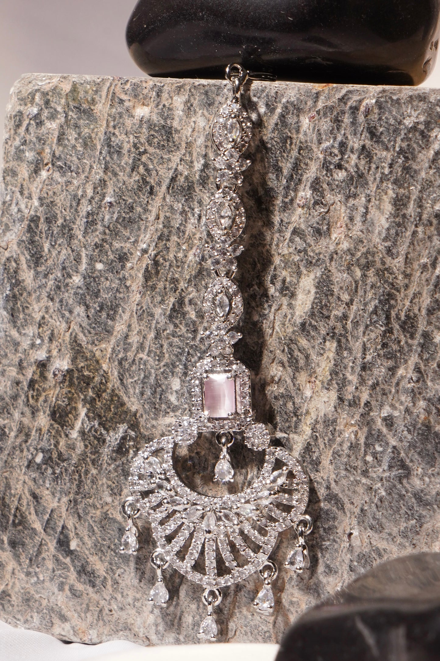ANNA- Rhodium Plated AD Maang Tikka