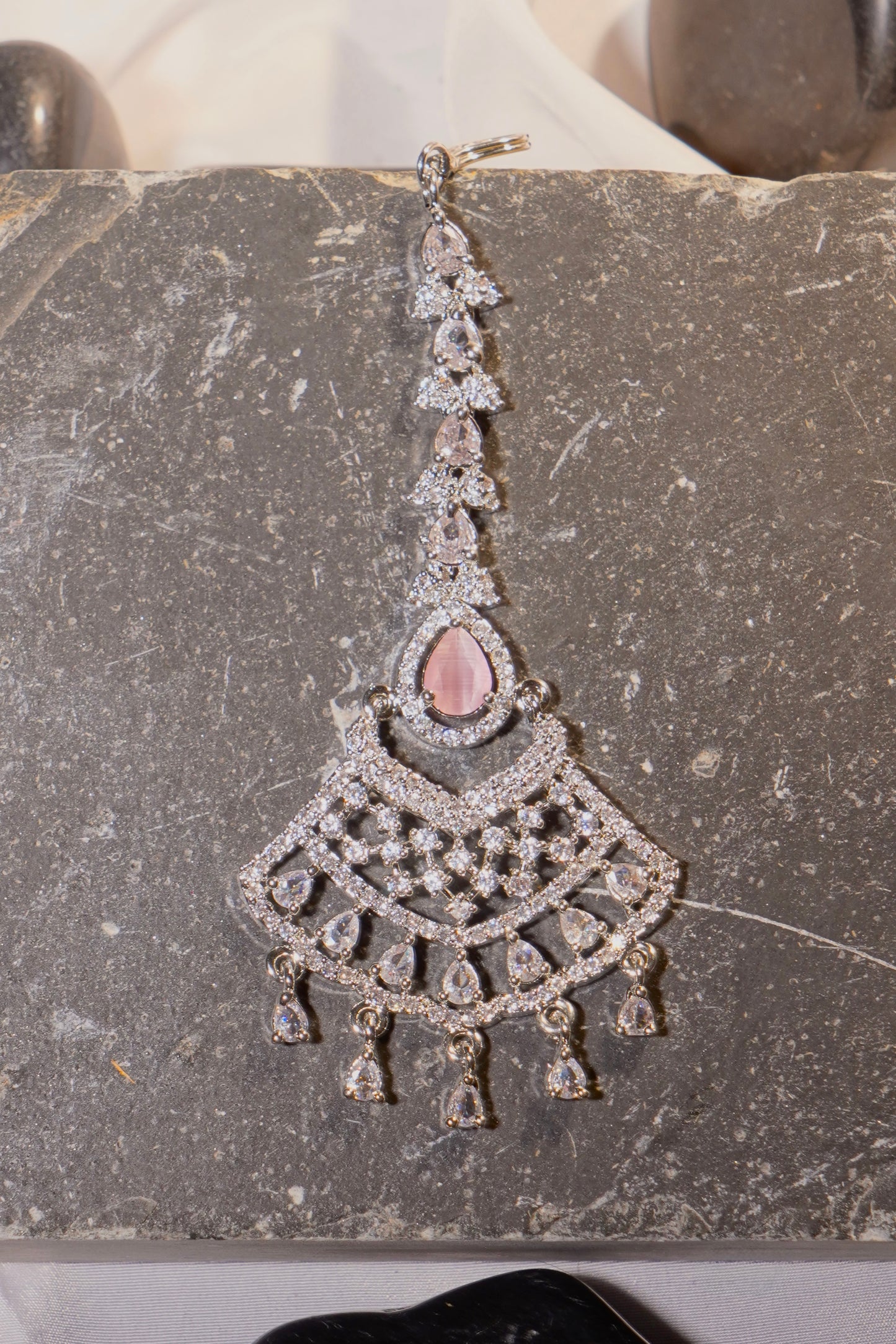 SAMRINA- Rhodium Plated AD Maang Tikka