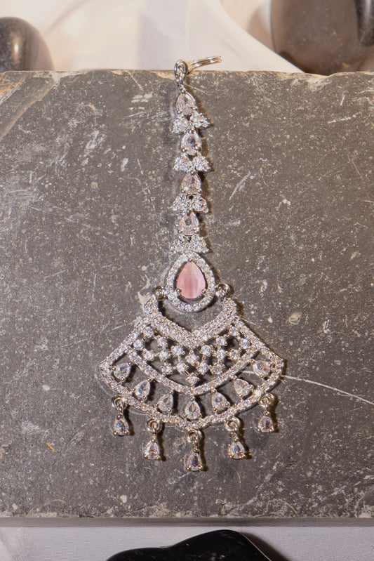 SAMRINA- Rhodium Plated AD Maang Tikka