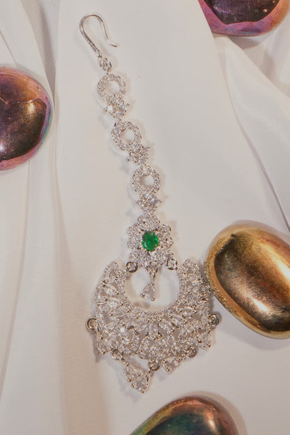 VEDA- Rhodium Plated AD Maang Tikka