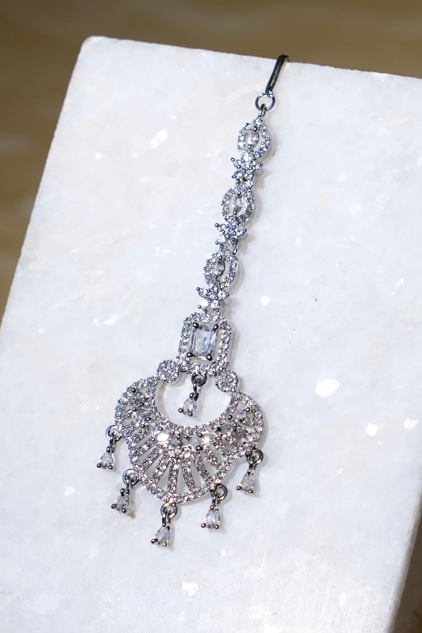 ANNA- Rhodium Plated AD Maang Tikka