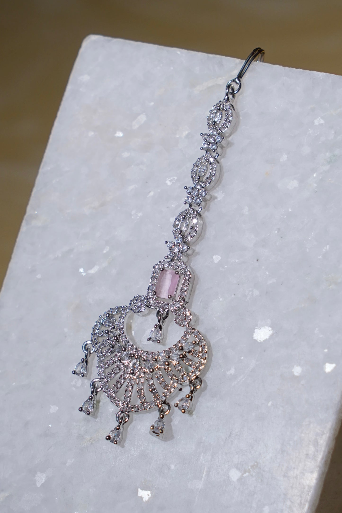 ANNA- Rhodium Plated AD Maang Tikka