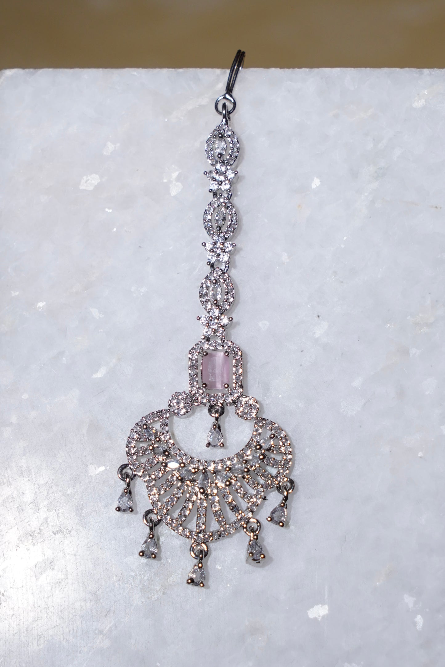ANNA- Rhodium Plated AD Maang Tikka