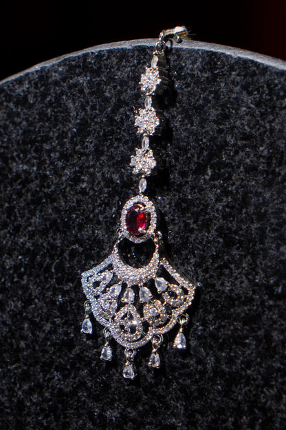 KOMAL- Rhodium Plated AD Maang Tikka