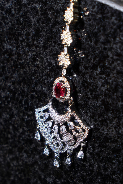 KOMAL- Rhodium Plated AD Maang Tikka