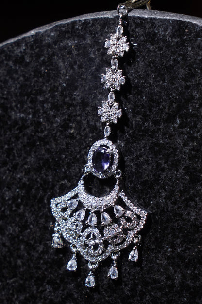 KOMAL- Rhodium Plated AD Maang Tikka